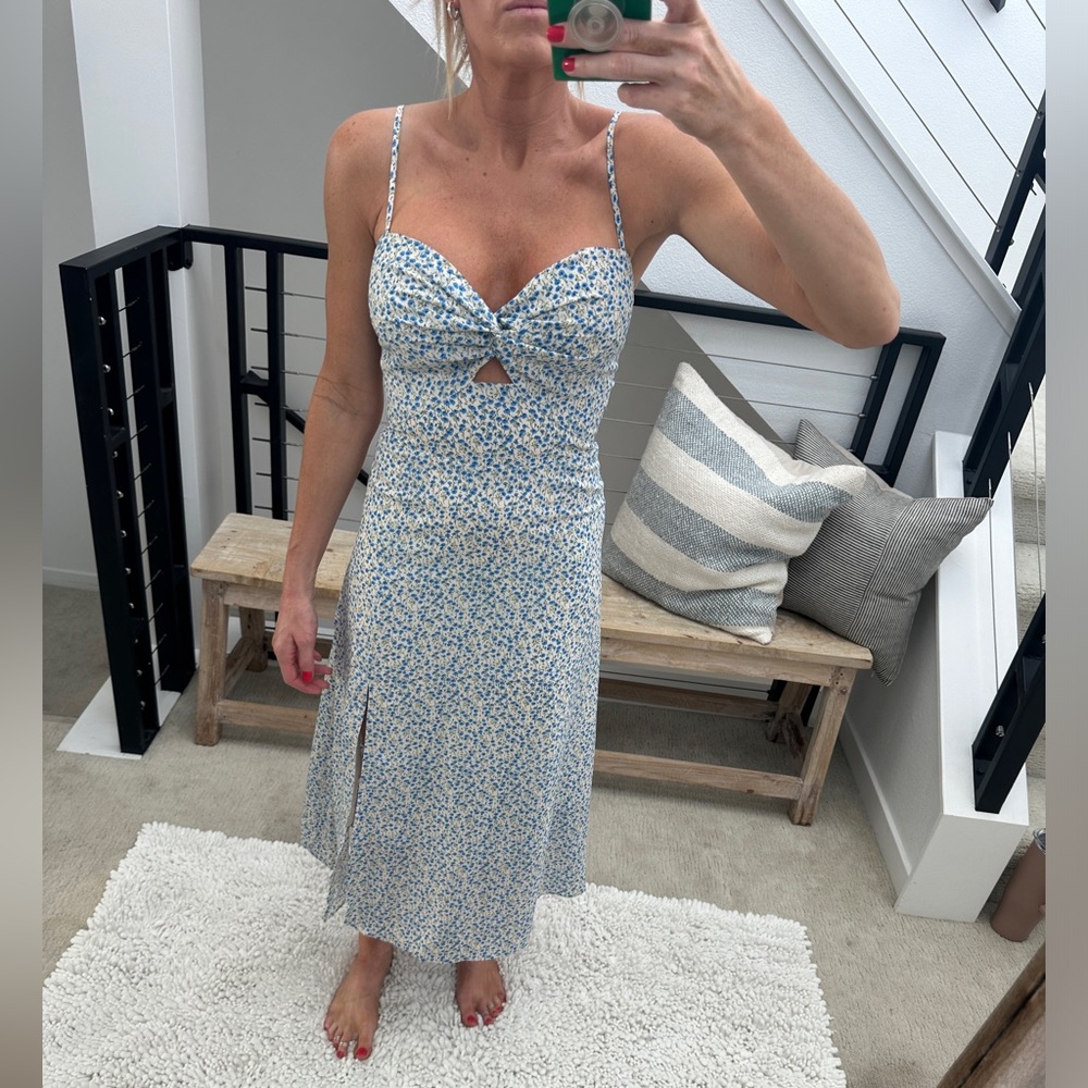 ON YOU Blue & White Floral Cutout Midi Dress | Size S - Picture 3 of 13